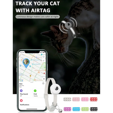 Светоотражающий ошейник SV для котенка с держателем Apple Air Tag и колокольчиком Черный (sv3865bl)