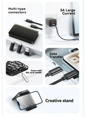 Кабель Essager 4 в 1 USB C до USB C PD 60 Вт, шнур для швидкого заряджання даних мікрокабель типу C з утримувачем, скринька для зберігання (sv2977)