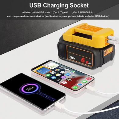 Адаптер зарядного пристрою USB для літій-іонного акумулятора Dewalt 18 В 20 В з USB та швидкою зарядкою Type C Жовтий (sv3818)