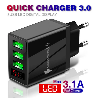 Сетевое зарядное устройство 36W Qc3.0 х 3 PD Fast Charge 3.1Аmax с ЖК дисплеем Черный (sv2157)