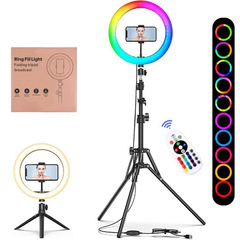 Кольцевая светодиодная цветная лампа RGB LED 26 см с пультом + 160 см стойка  + настольная стойка (sv2672-21)