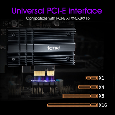 Wi-Fi адаптер FENVI Intel AX3000-AX200 PCI-e 2.4Gbps 802.11ax Bluetooth 5.0 двухдиапазонный 2.4 Ghz + 5 Ghz с радиатором + выносная антенна Черный (sv0039ant)