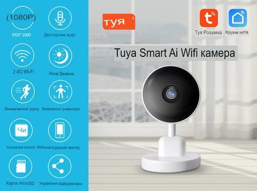 Камера-радионяня Wi-Fi Tuya 1080P  Smart Life Беспроводная мини-камера IP CCTV Двухстороннее аудио AI Detect (sv2970)