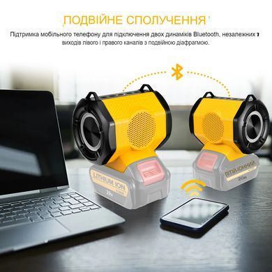 Портативный динамик SV с портом USB + Type-C, Bluetooth колонка от аккумулятора DeWalt 18-20V Желтый (sv3811)