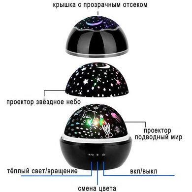 Проектор-нічник 2в1 / Підводний світ Dream Lamp HD , Чорний