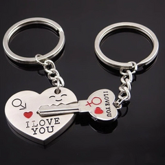 Брелок парний у вигляді серця з ключем та гравіюванням "I Love You" (sv1116)